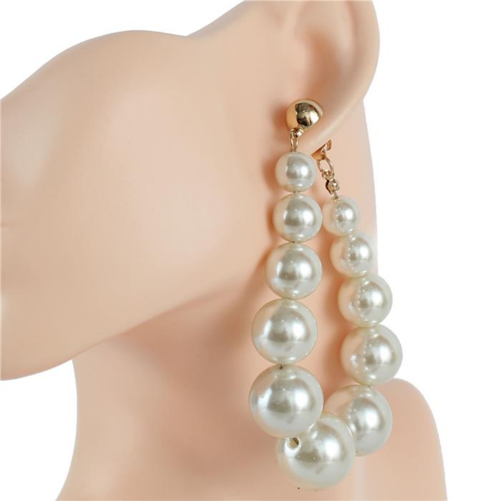 Large Cream Ball Pearl Hoop Earrings 325 Beaded Jewelry Cluster Big Teardrop 32$